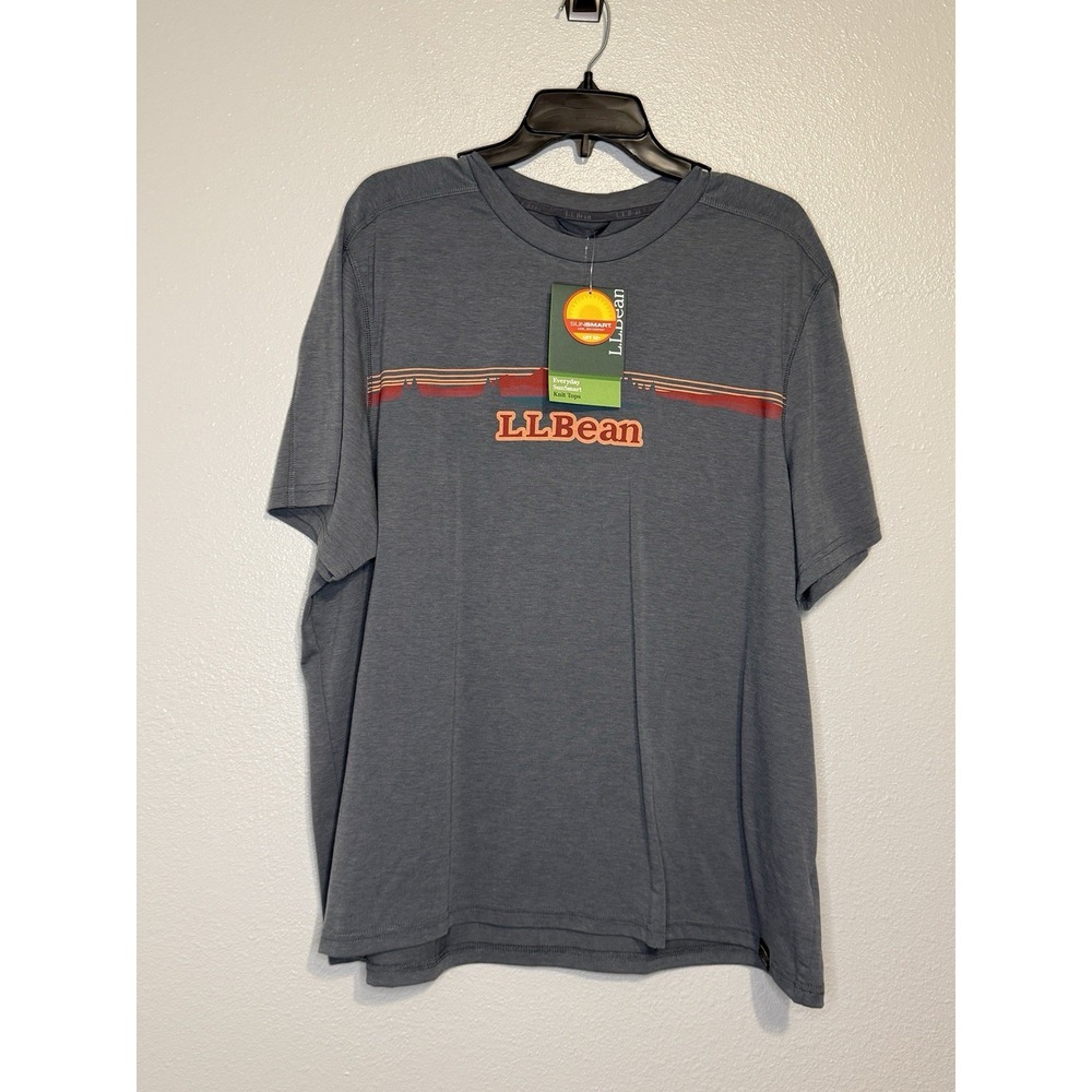 LL Bean Mens XL REG Gray Everyday Sunsmart UPF 50+ Tee Shirt Logo Graphic
